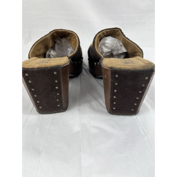 VTG Mudd Brown Suede Embroidered Clog Heels Boho Y2K Studded Platform Mules 8.5 - Picture 5 of 7